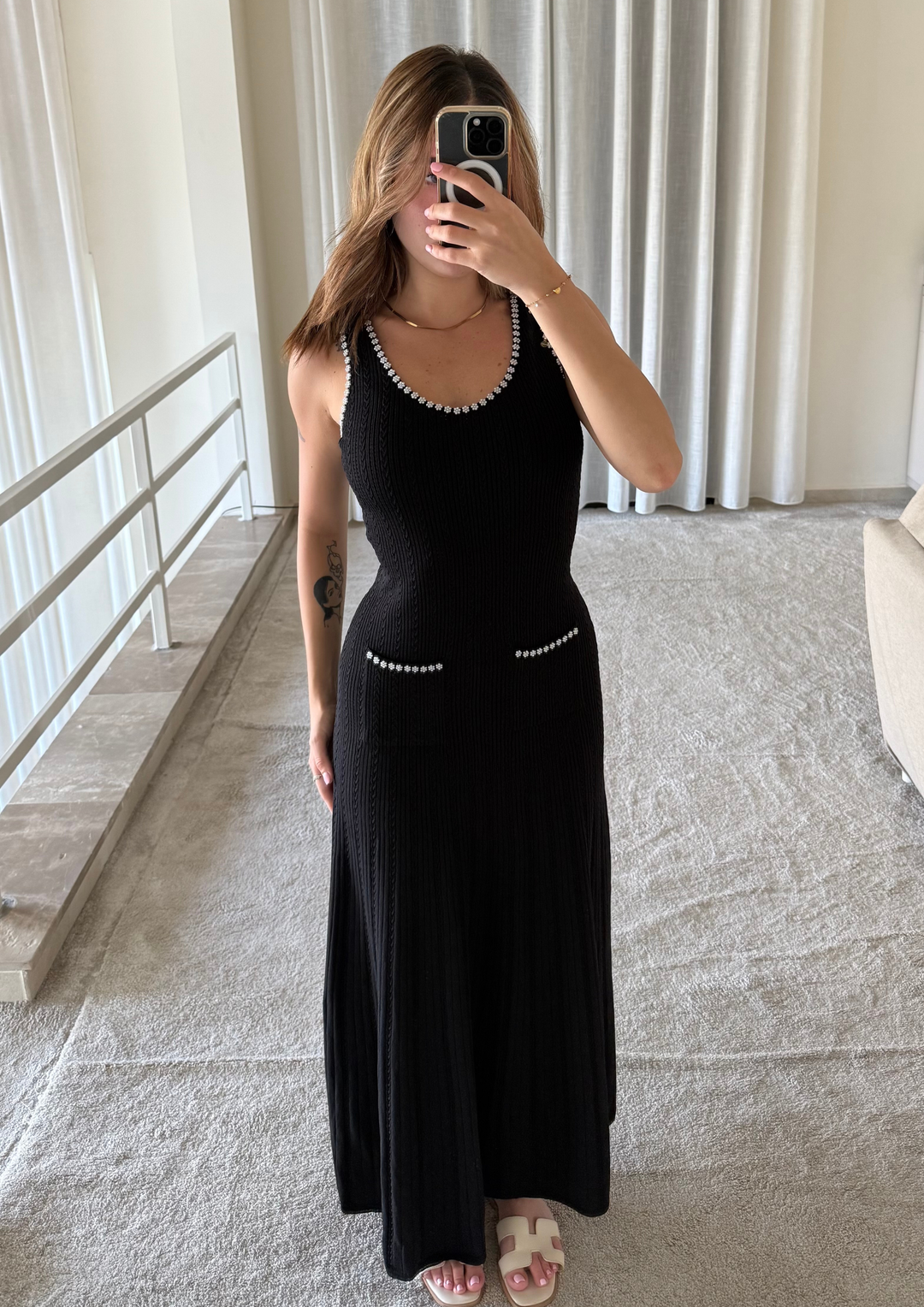 Rosette Pearl Knit  Flower Dress