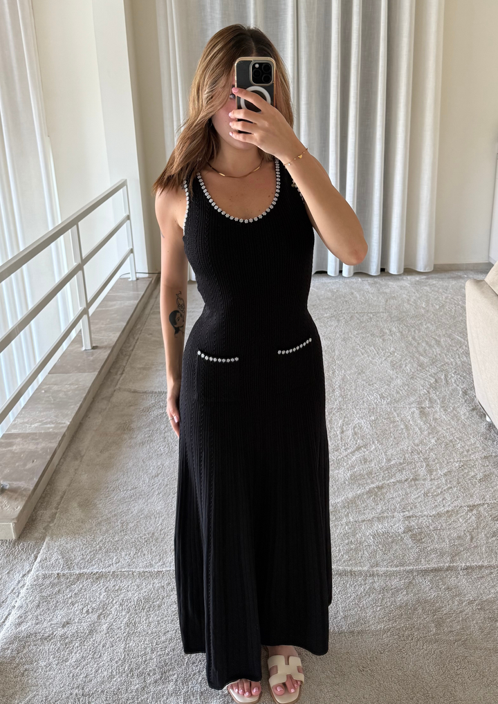 Rosette Pearl Knit  Flower Dress
