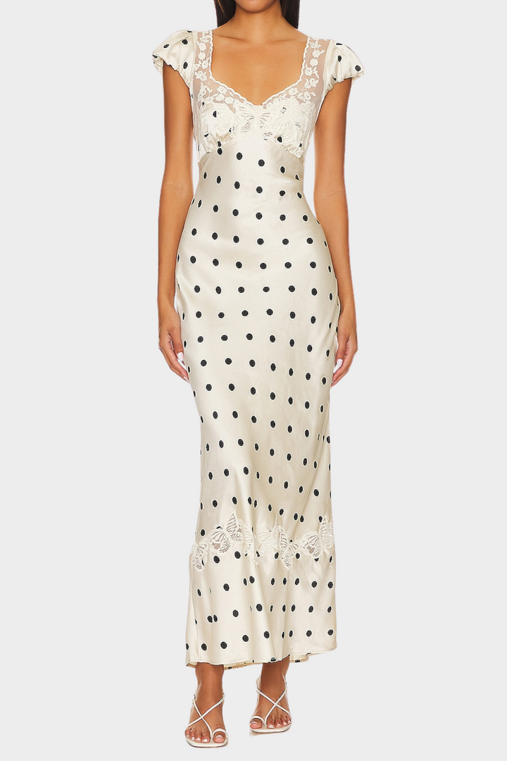 Amélie Vintage Polka Dot Lace Maxi Dress