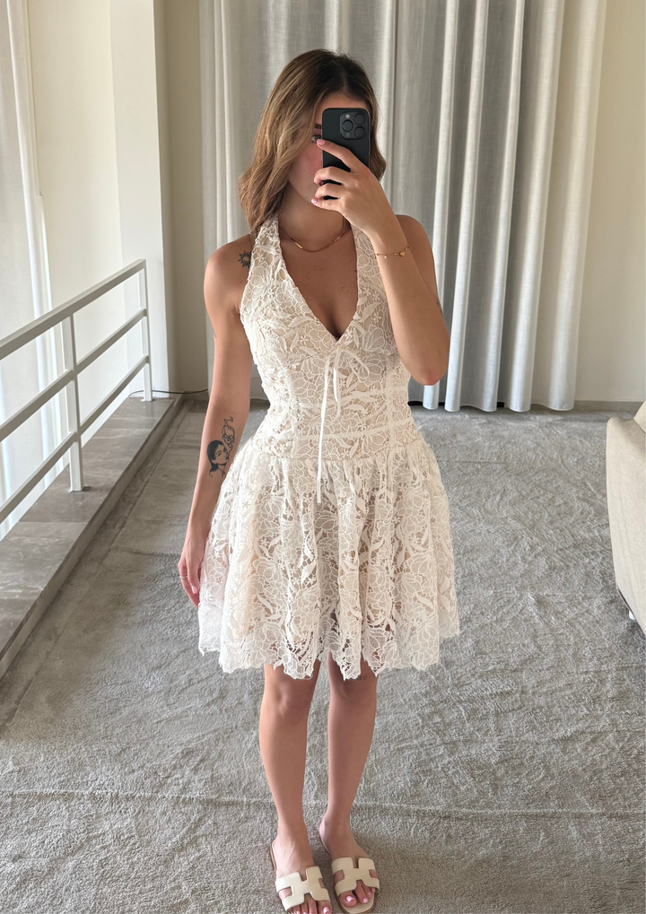 Apricot  Bloom  Halter Backless Mini Dress