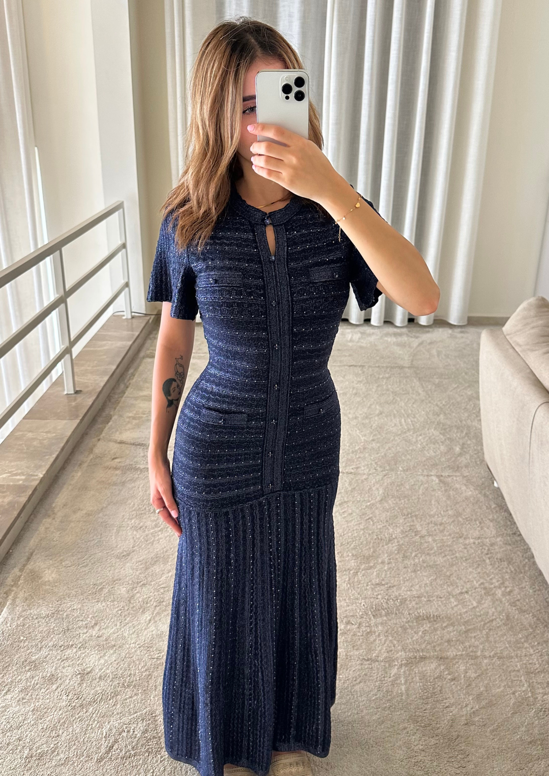 Beaded Elegance Buttoned Maxi Dress