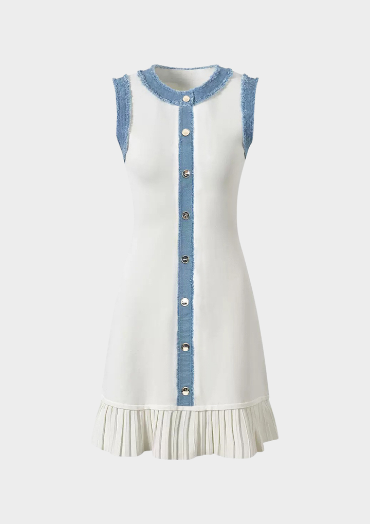 Ivory &amp; Sky Blue Trim Knit Dress