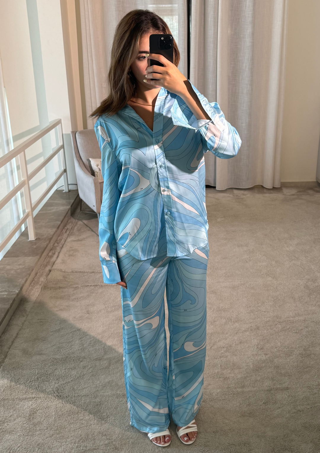 Ocean Wave Satin Shirt &amp; Pants Set