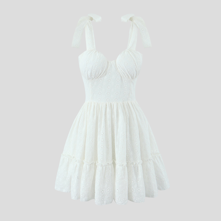 White Floral Bow Mini Dress