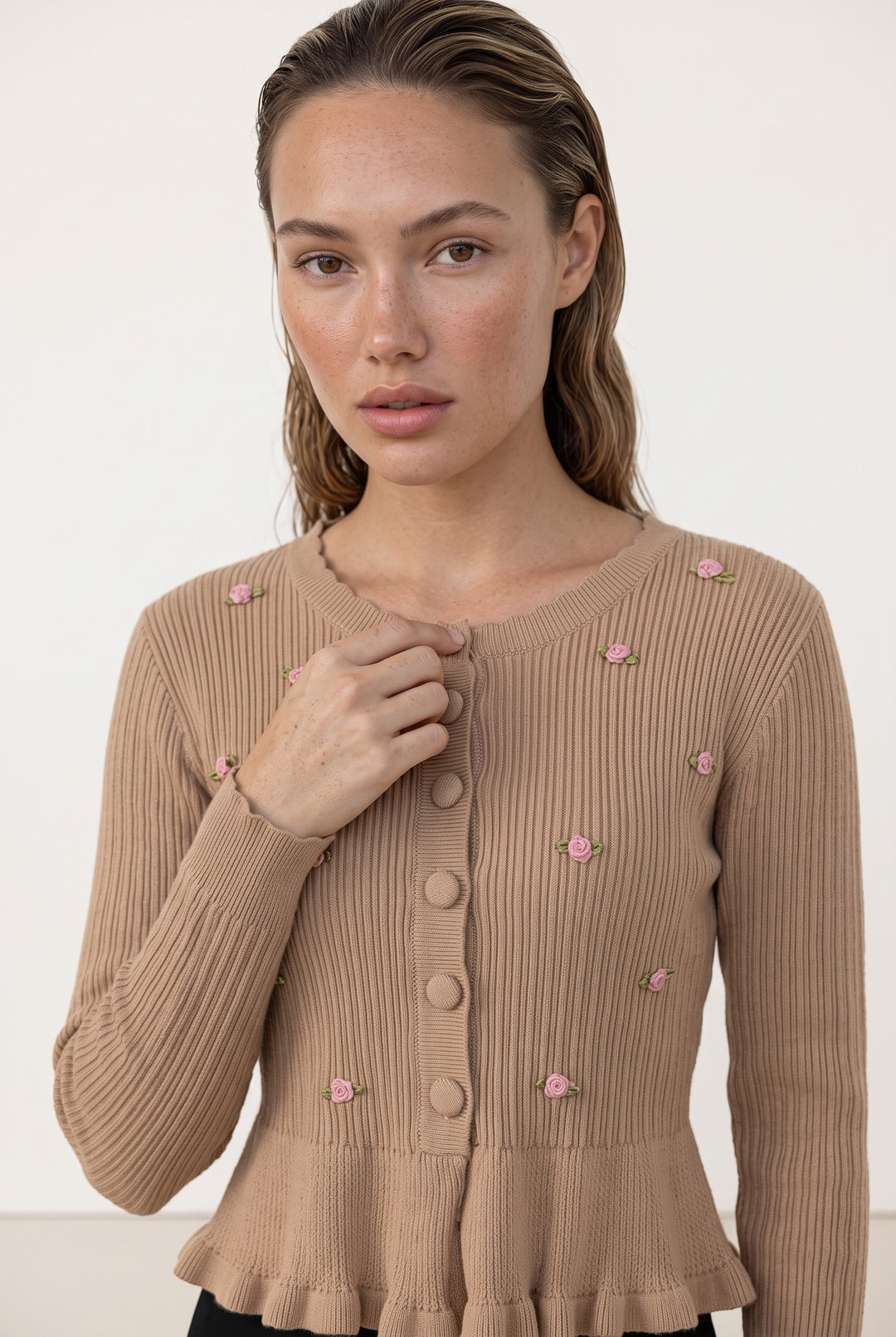 Rosalie Embroidered Peplum Cardigan