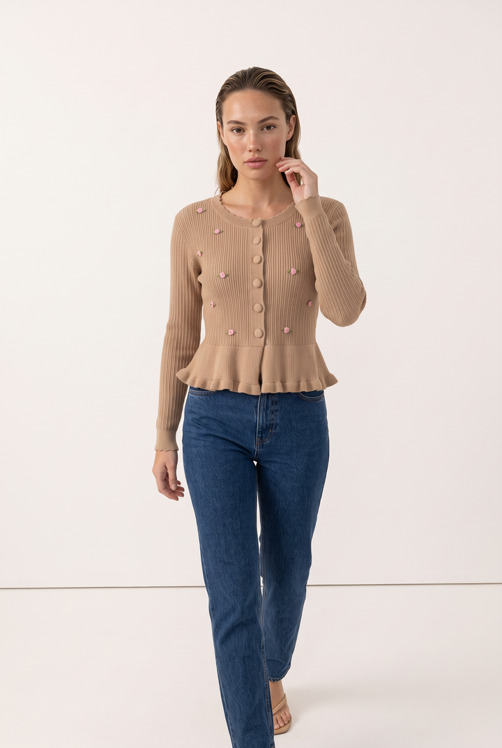 Rosalie Embroidered Peplum Cardigan