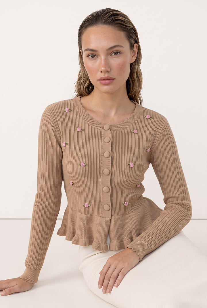 Rosalie Embroidered Peplum Cardigan