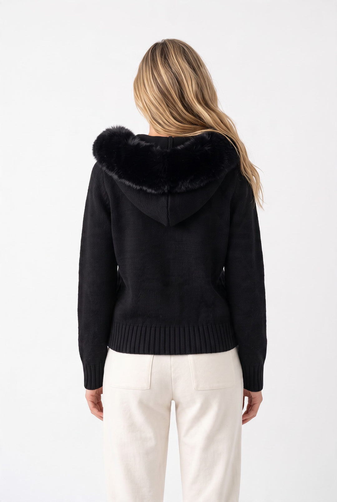 Fox Fur Collar Soft Wool Hooded jacket Top