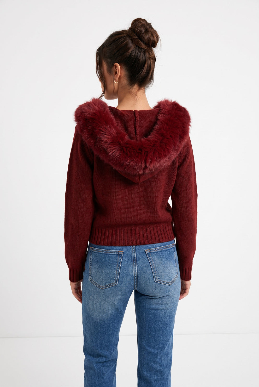 Fox Fur Collar Soft Wool Hooded jacket Top