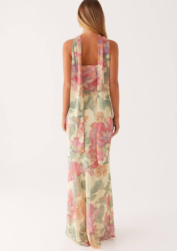 Scarf Neck Strapless Maxi Dress