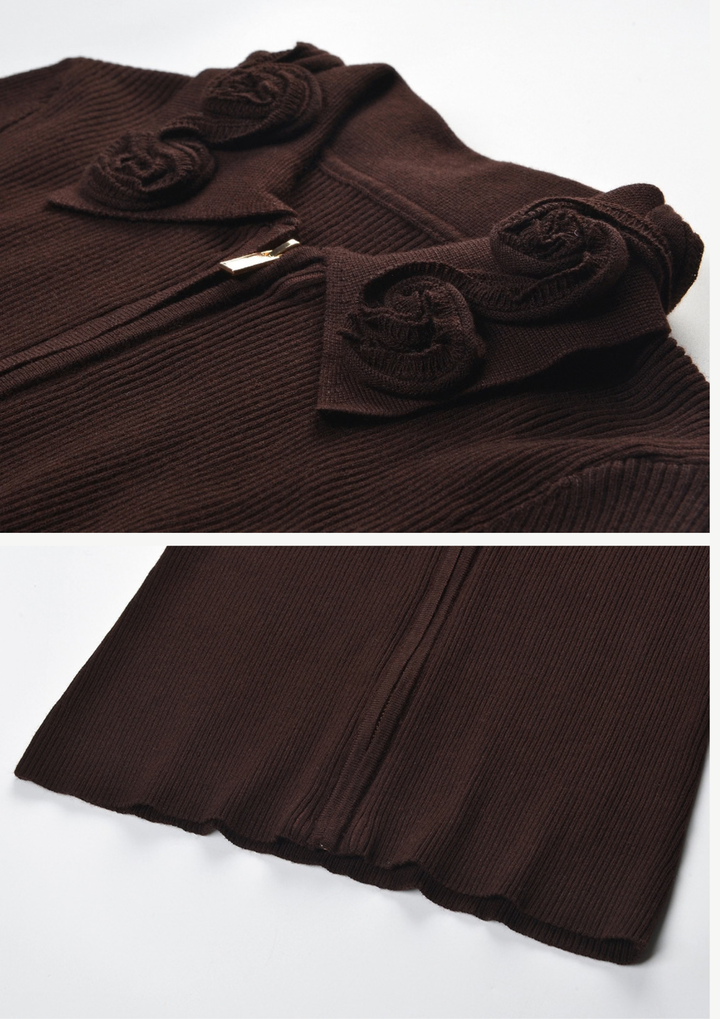 Rosette Collar Zip Cardigan