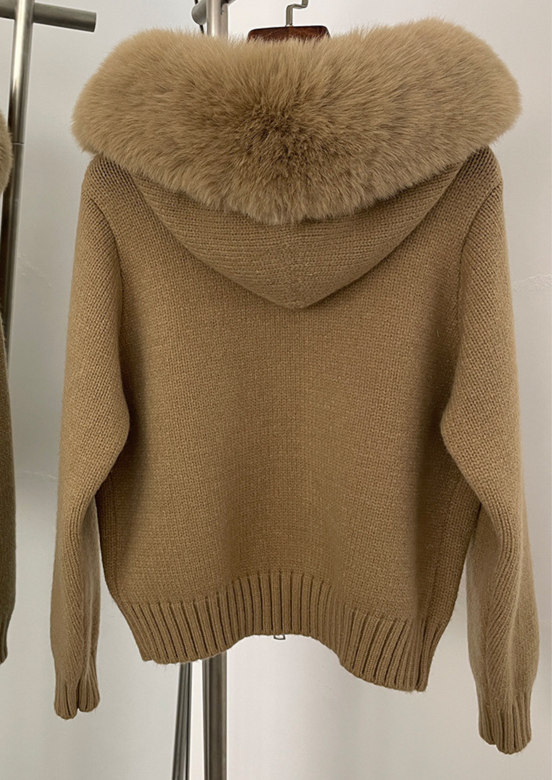 Fox Fur Collar Soft Wool Hooded jacket Top