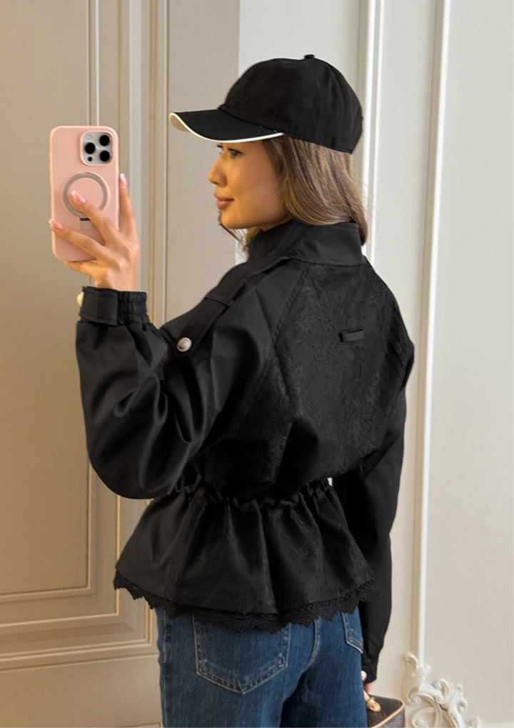 Elara Lace-Trim Utility Jacket