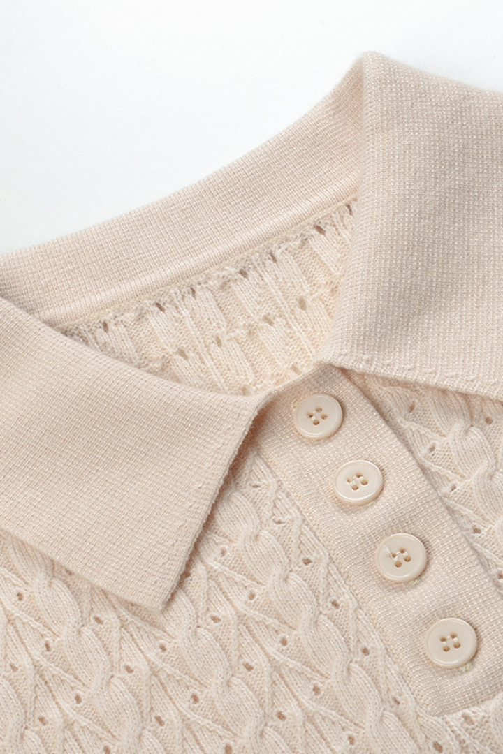 Desert Weave Polo Hollow Ice Silk Wool Top