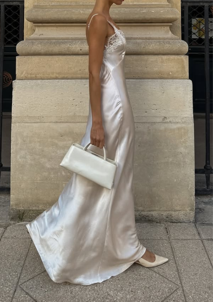 Amanda Soft Satin Lace Trim Maxi Dress