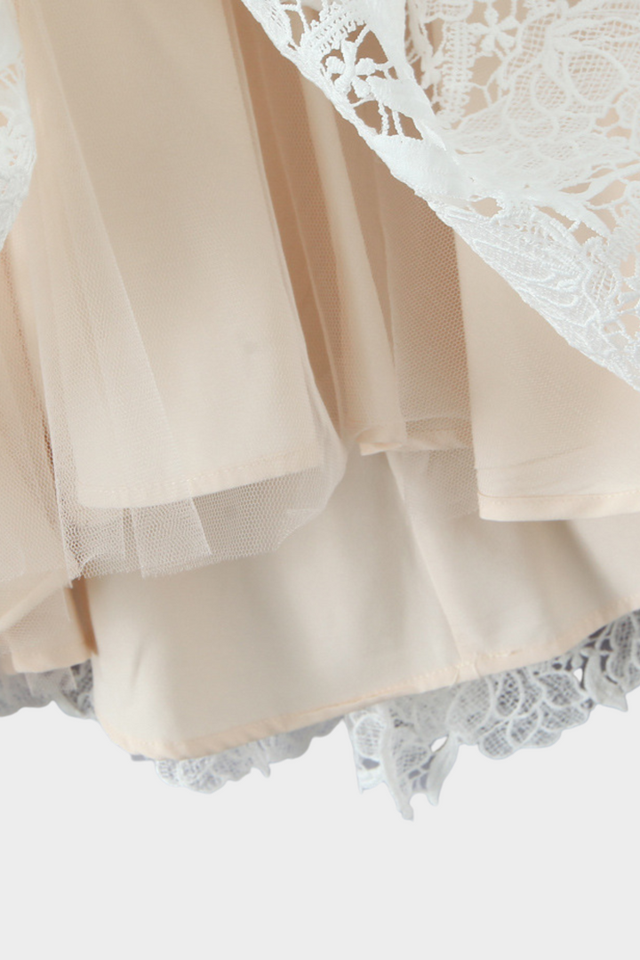 Ivory Apricot  Bloom Lace Halter Cute Mini Dress