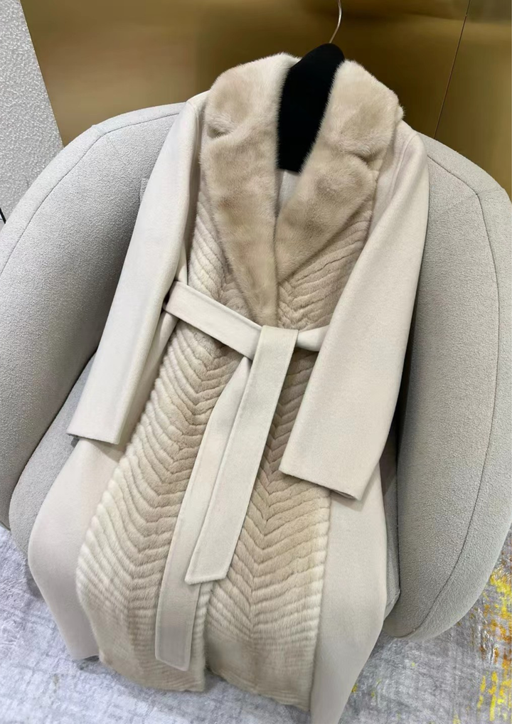 Alexandra Cashmere Fur Mink Belted Coat