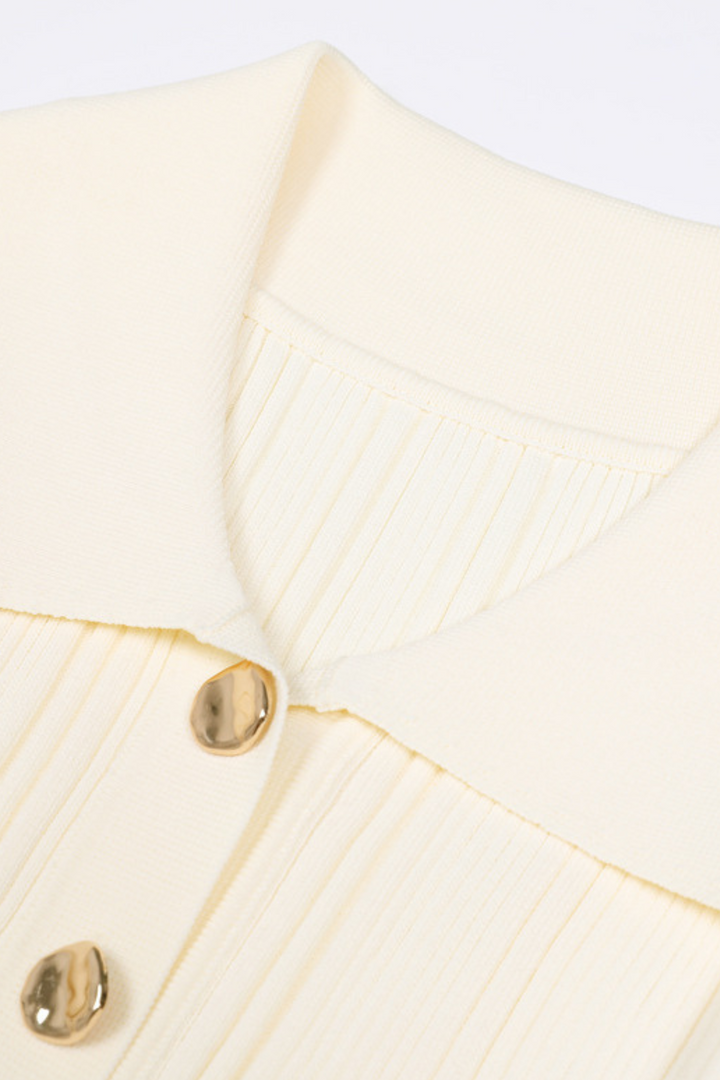 Viscose  Lapel Gold Buttons  Flared Hem Maxi Dress