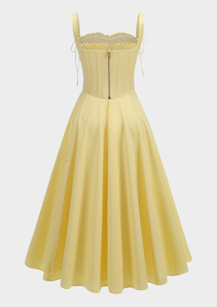 Serena Fishbone Lace Up Maxi Dress – Soft Yellow