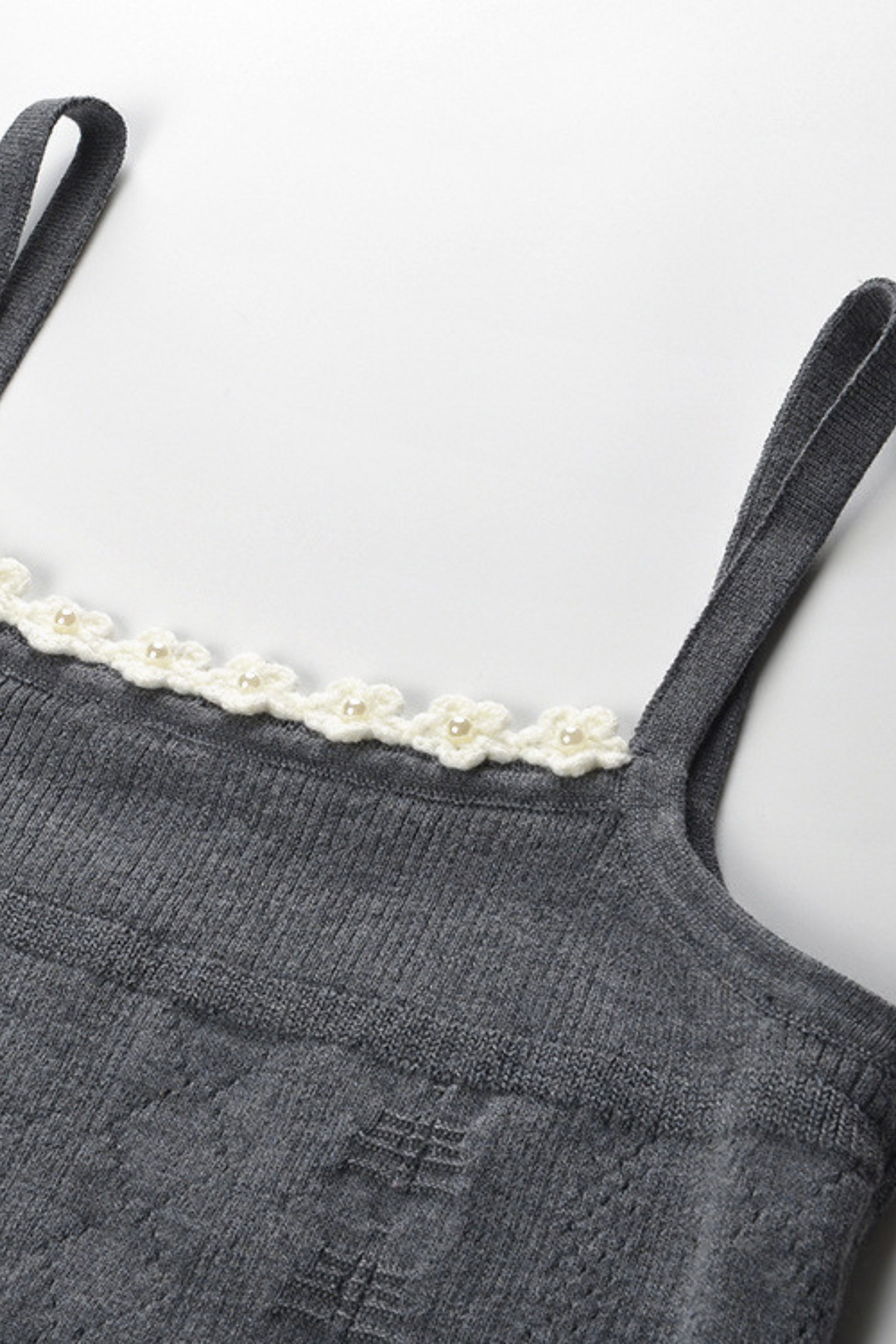 Grey Floral Pearl Knit Camisole Top