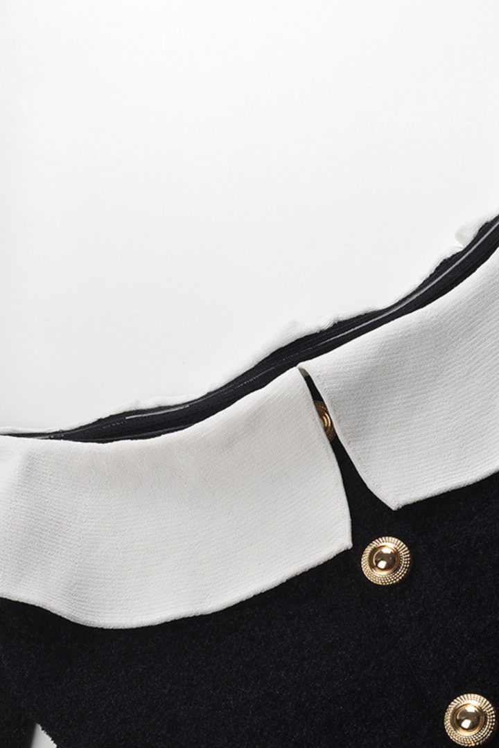 Monochrome Elegant  Ruffle off Shoulder Knit Top