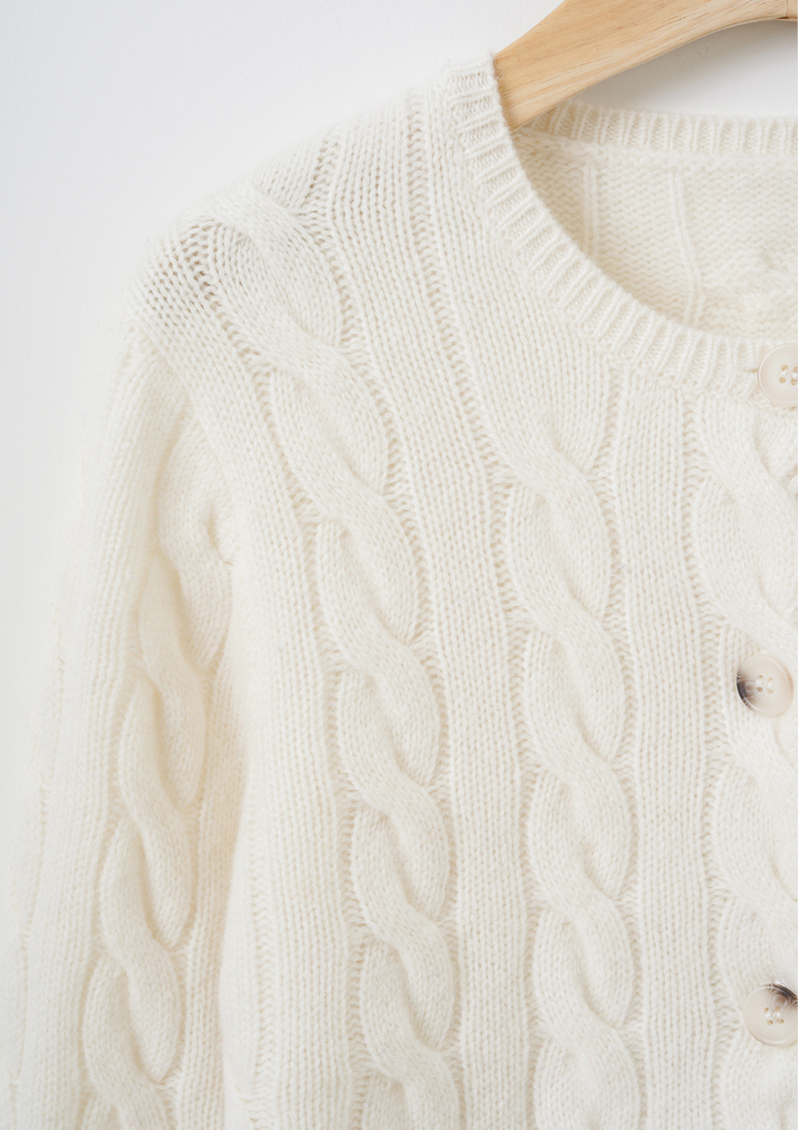 Classic Cable Knit Wool Cardigan