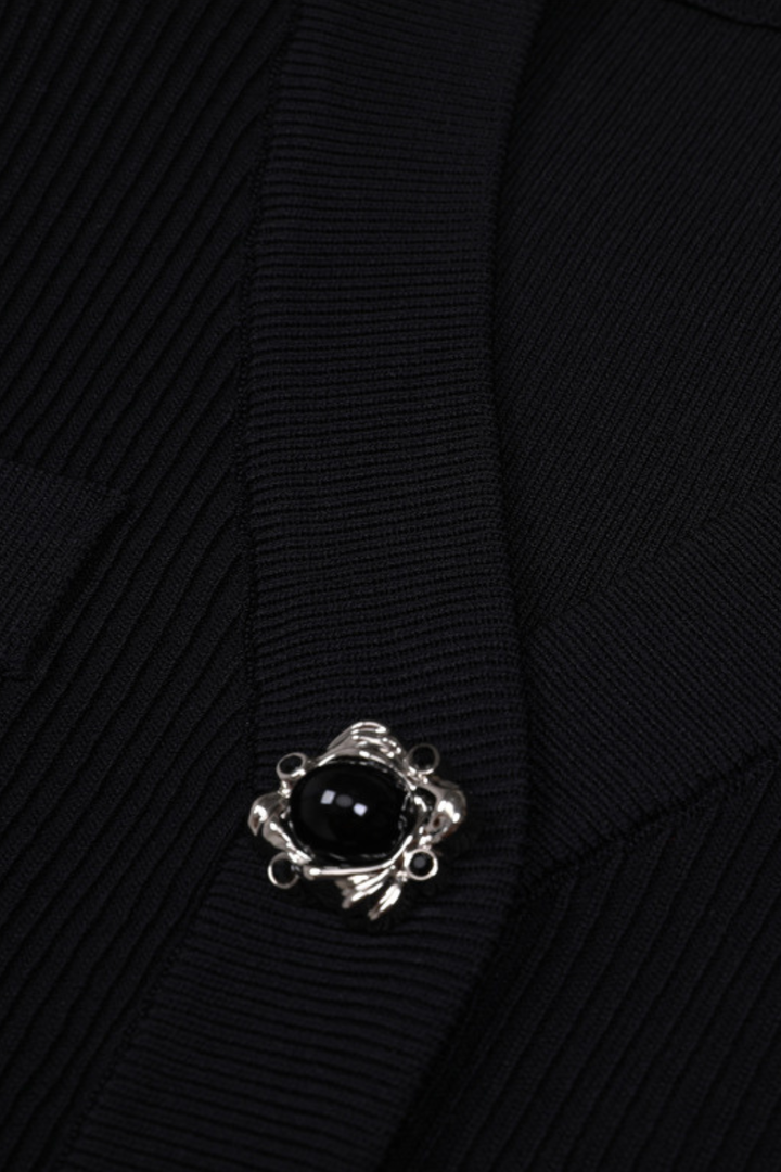 Gem Button Ribbed Knit Cardigan