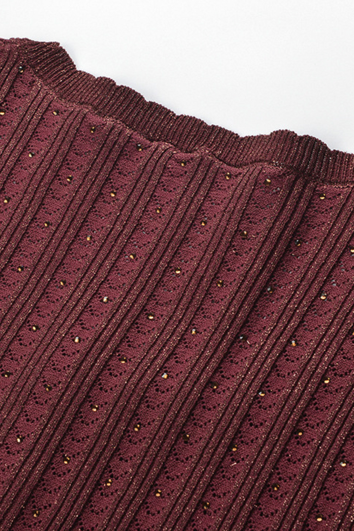 Gleam Beaded Elegance Tencel Knit Tie Waist Top