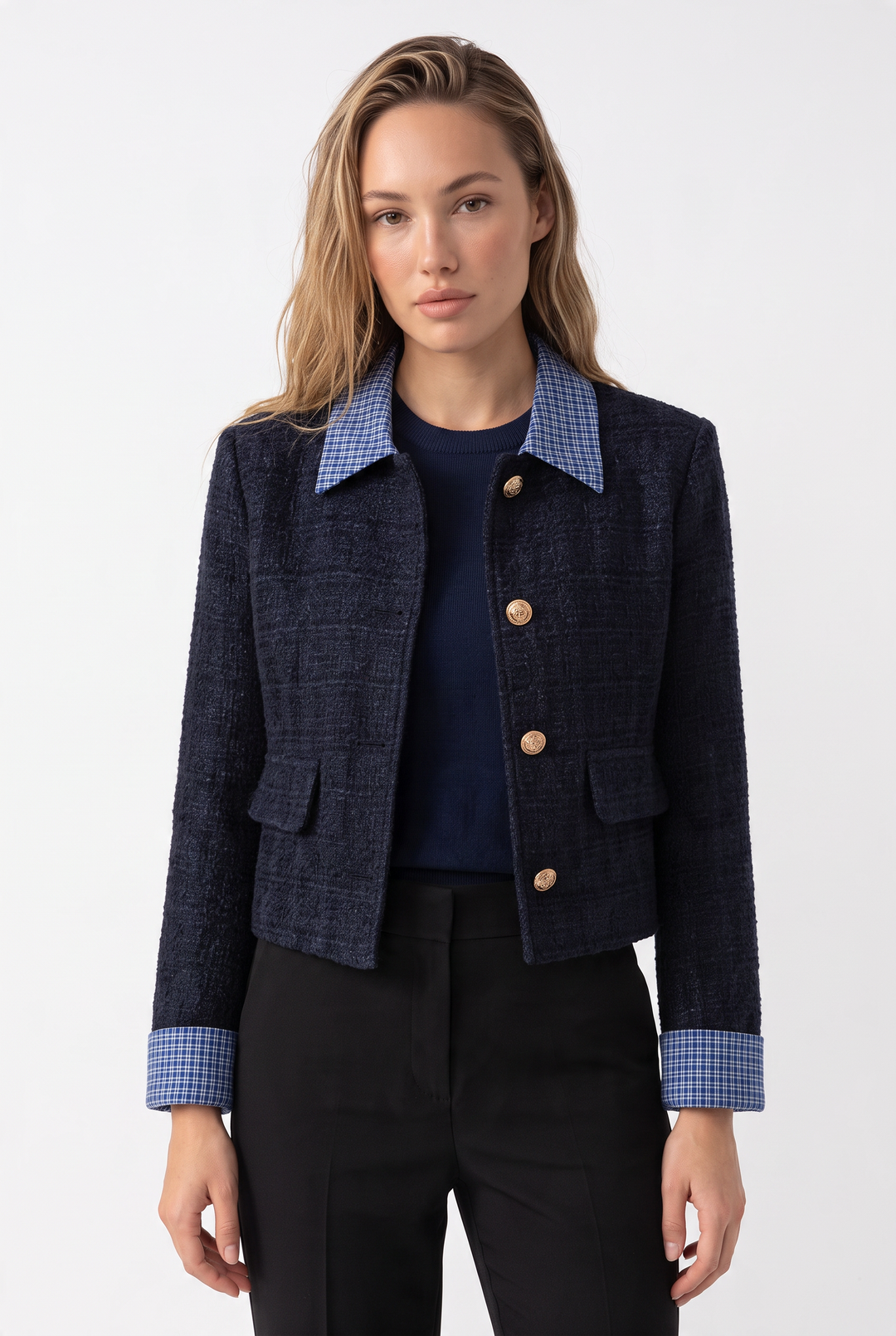 Vivienne Check Collar Tweed Top