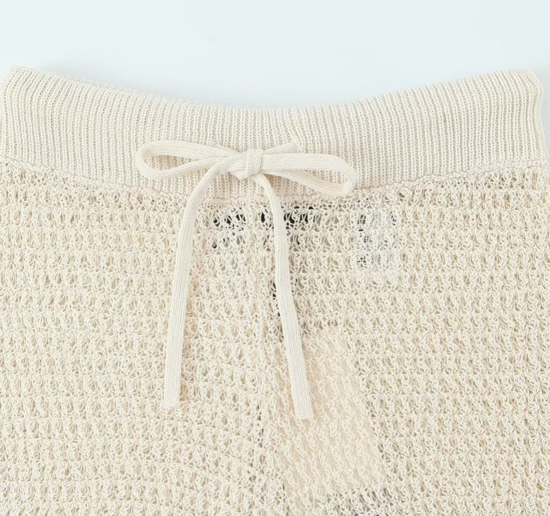 Ivory Trim Hollow Knit Lounge Set