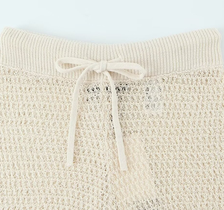 Ivory Trim Hollow Knit Lounge Set
