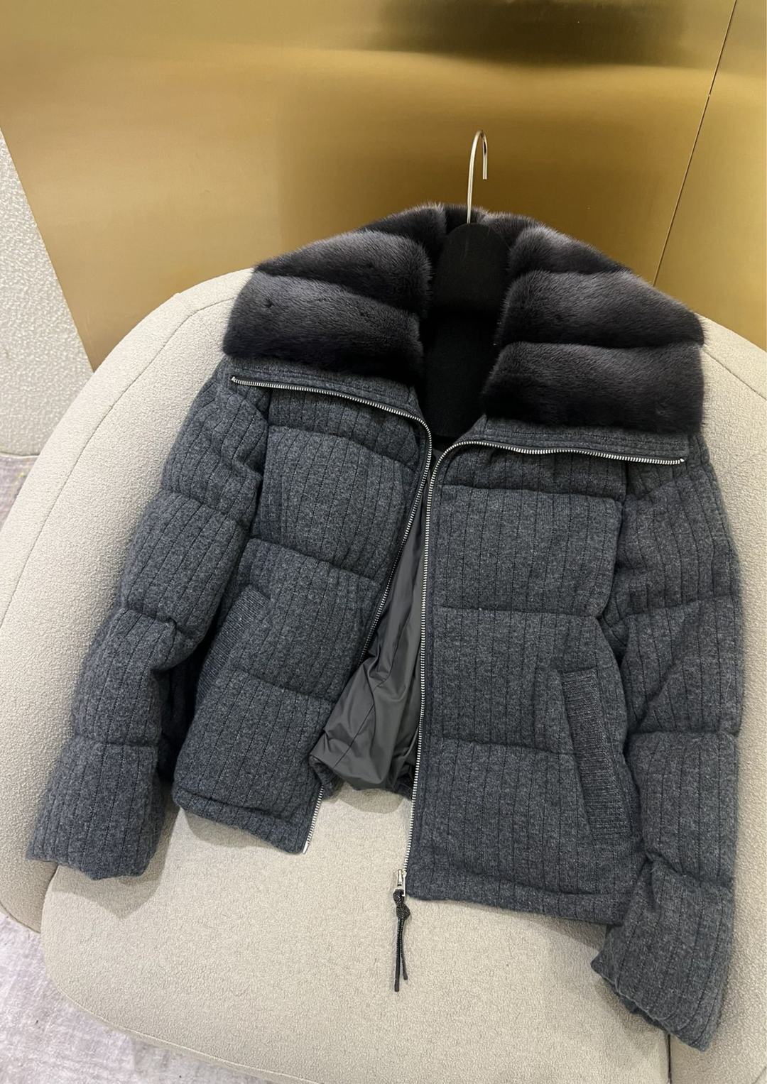 Lilia Warm Goose Down Wool Mink Fur Jacket