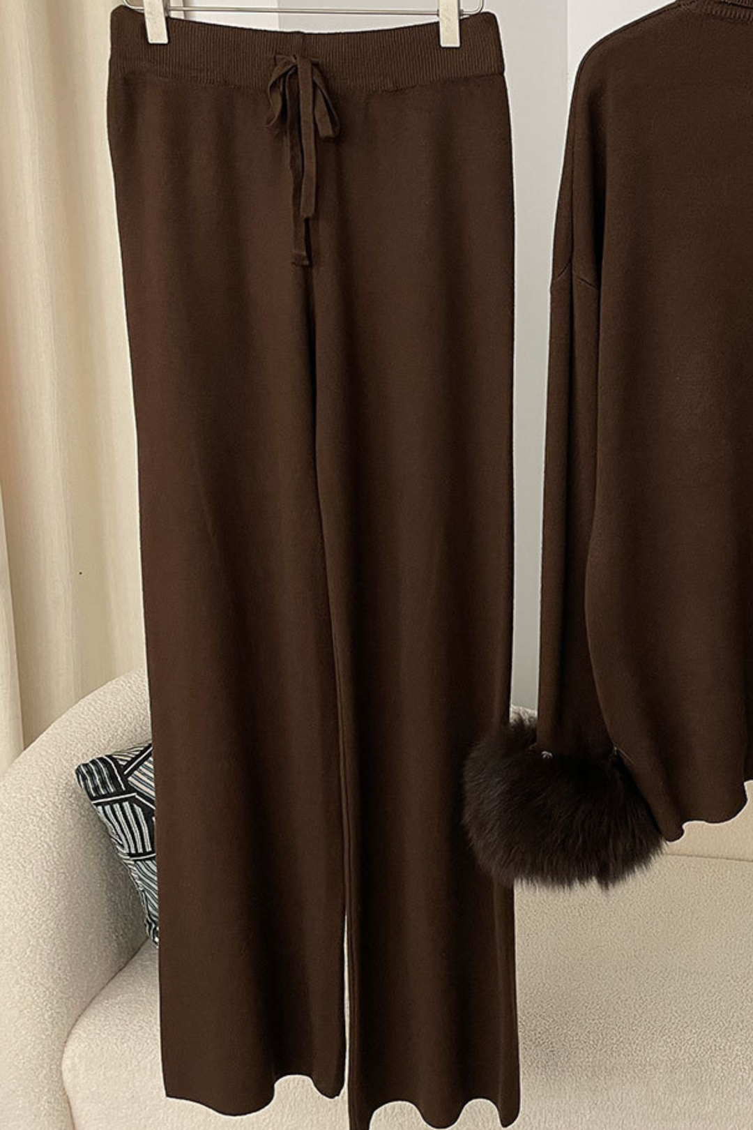 Ivy Real Fox Fur Turtleneck Knit Lounge Set