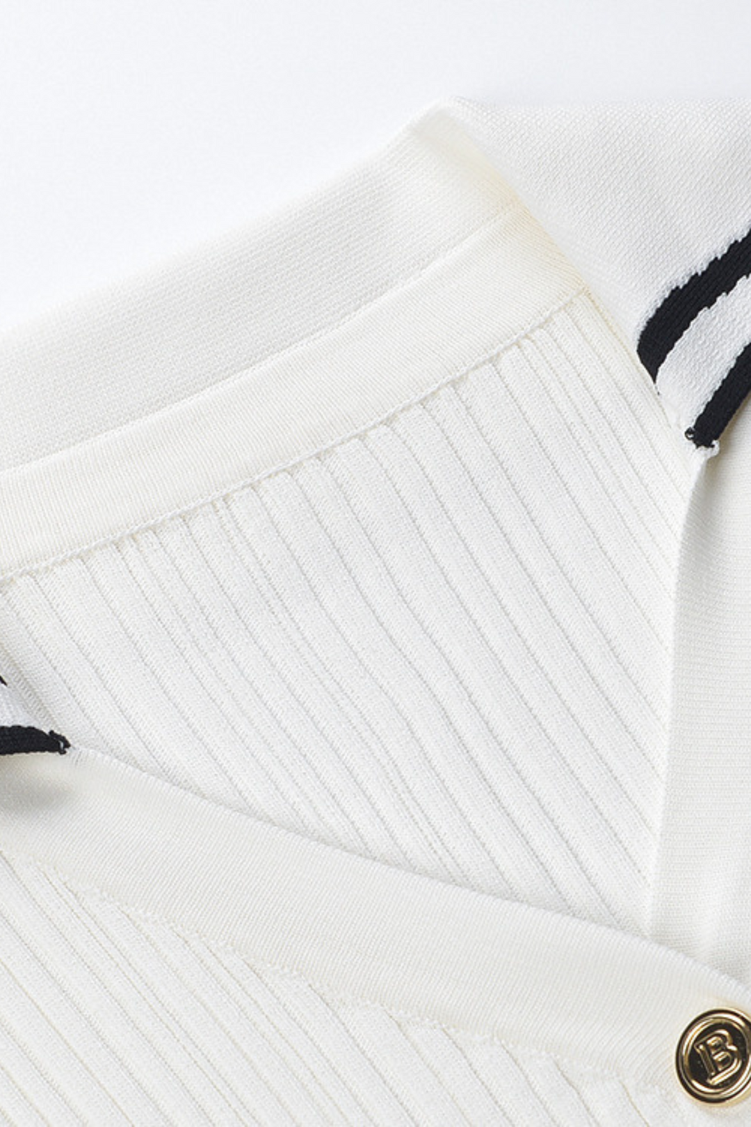 Sailor Collar Ribbed Knit Button Up Top