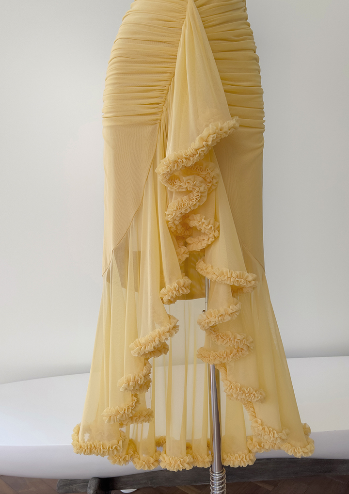 Golden Petal Ruched Maxi