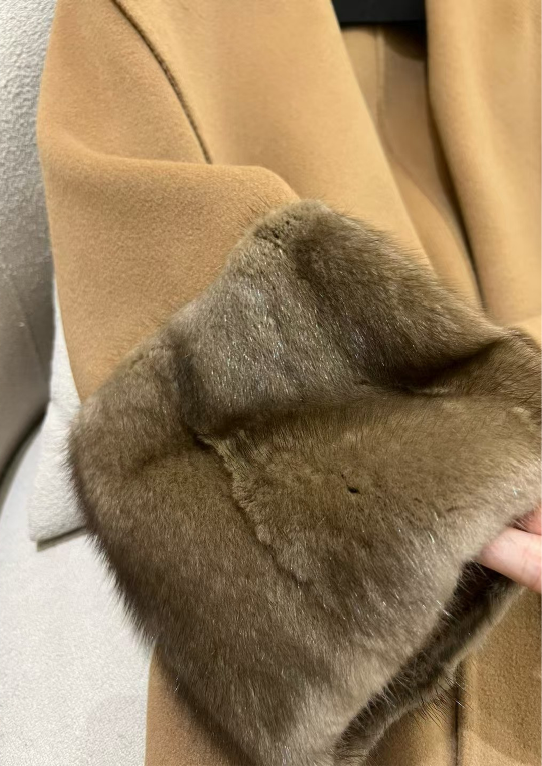 Amara Cashmere Rex Fur Cuff Drape Coat