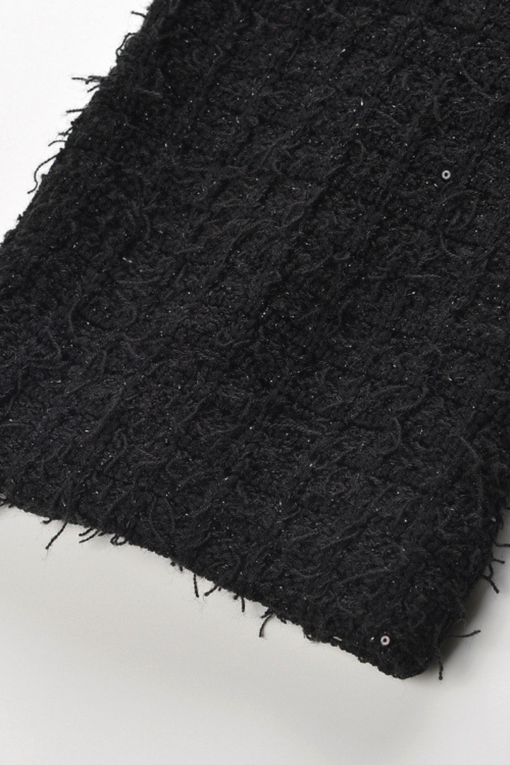 Classic Noir Ruffle Sequin Knit Maxi Dress