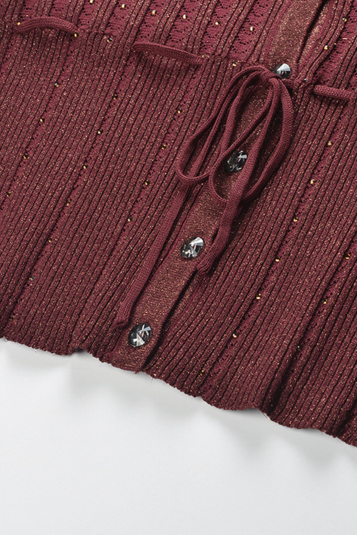 Gleam Beaded Elegance Tencel Knit Tie Waist Top