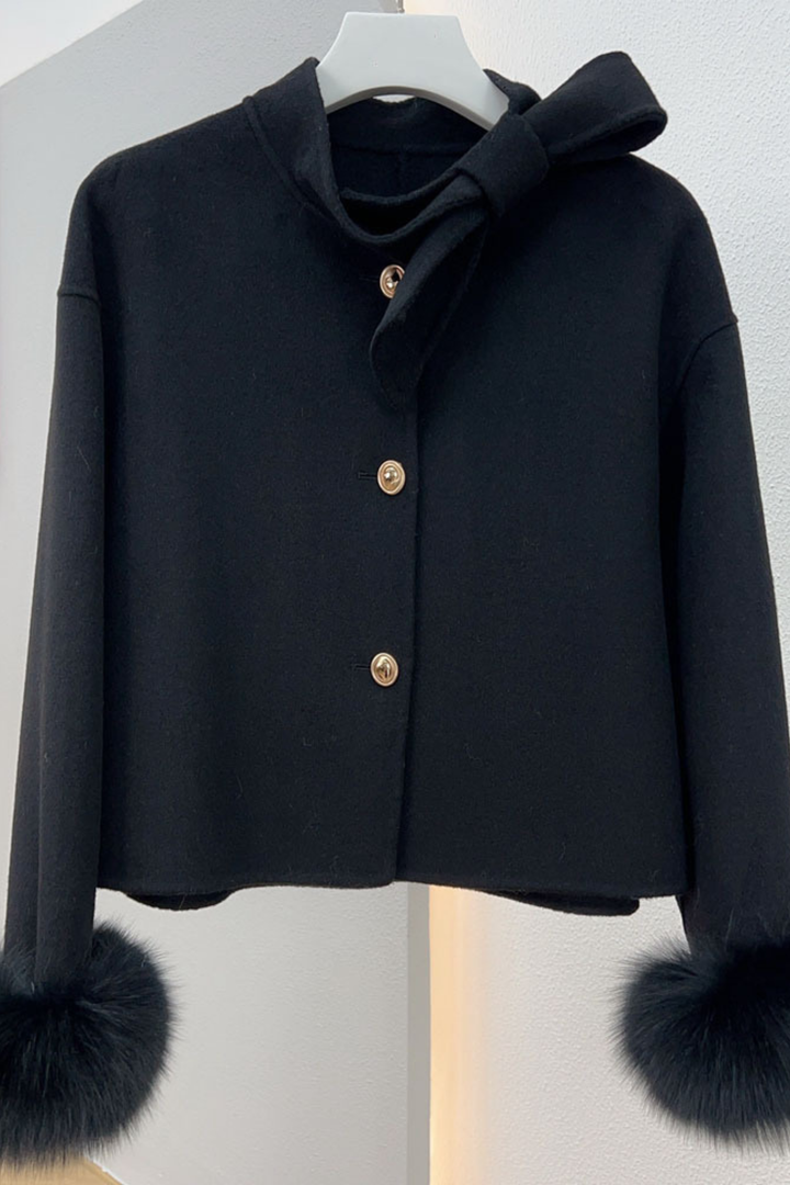 Bow Luxe Fox Fur Wool Cardigan