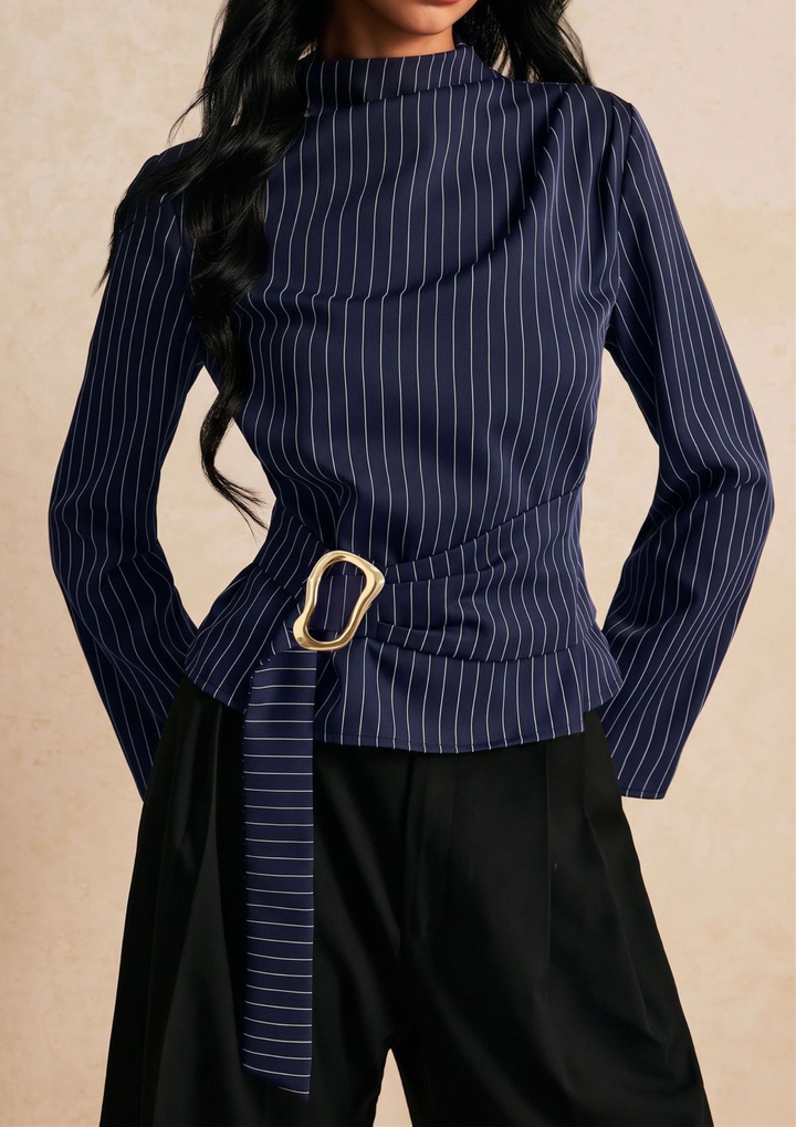 Arden Pinstripe Belted Blouse