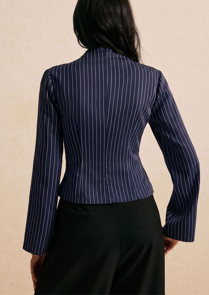 Arden Pinstripe Belted Blouse