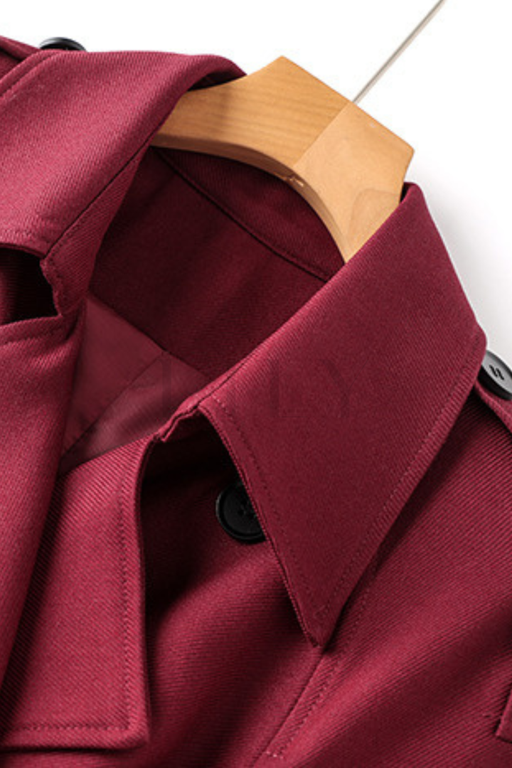 Classic Belted Fall Lapel Collar Adjustable Cuff Long Coat