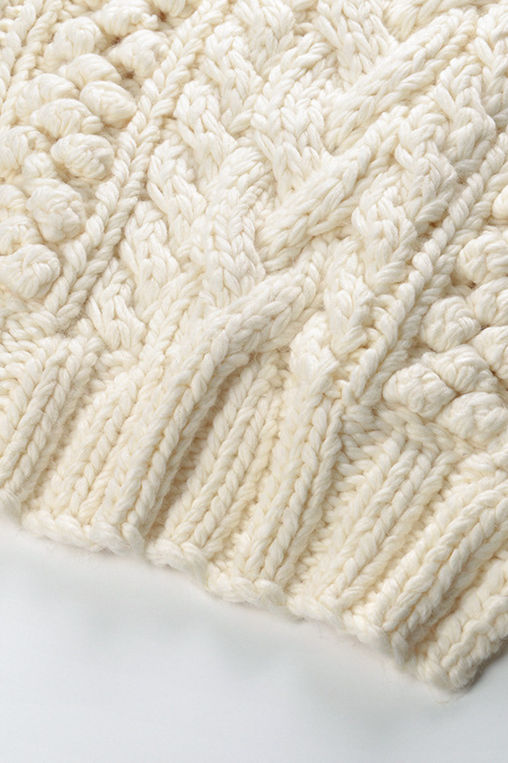 Ivory Cloud Soft Wool Round Neck Chunky Sweater Top