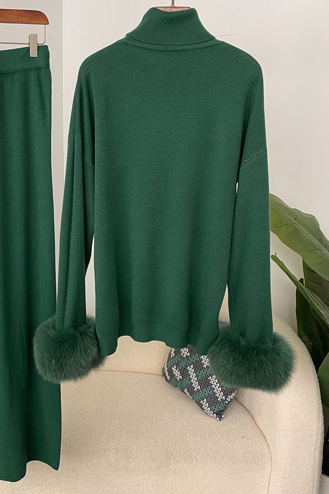 Ivy Real Fox Fur Turtleneck Knit Lounge Set