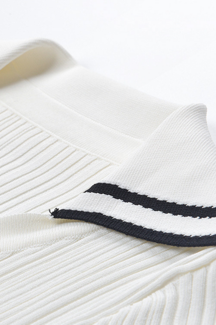 Sailor Collar Ribbed Knit Button Up Top