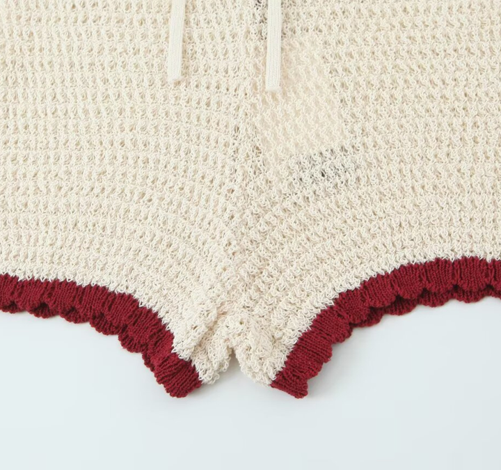Ivory Trim Hollow Knit Lounge Set