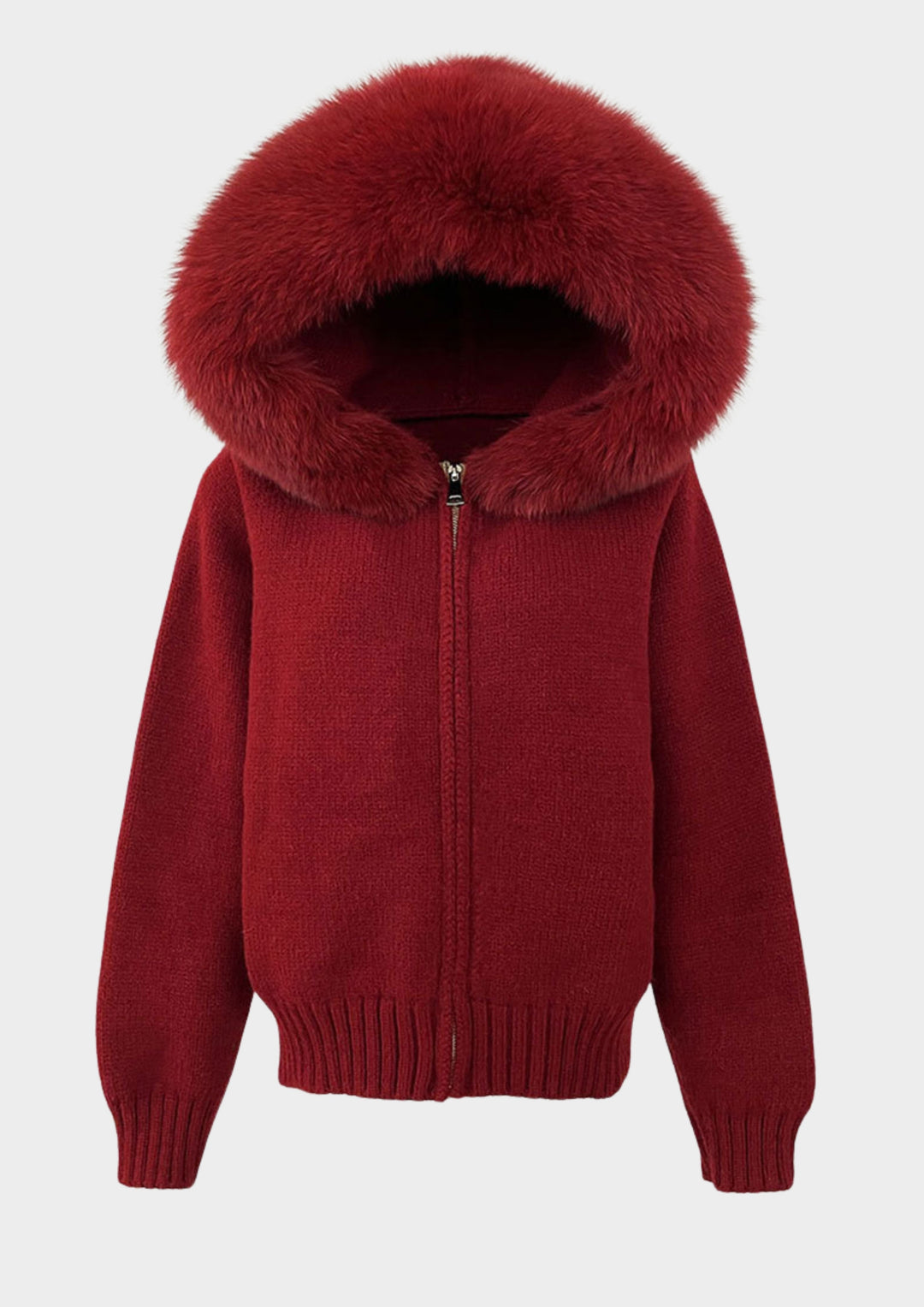 Large Fur Collar Hooded Zipper  Jacket Top