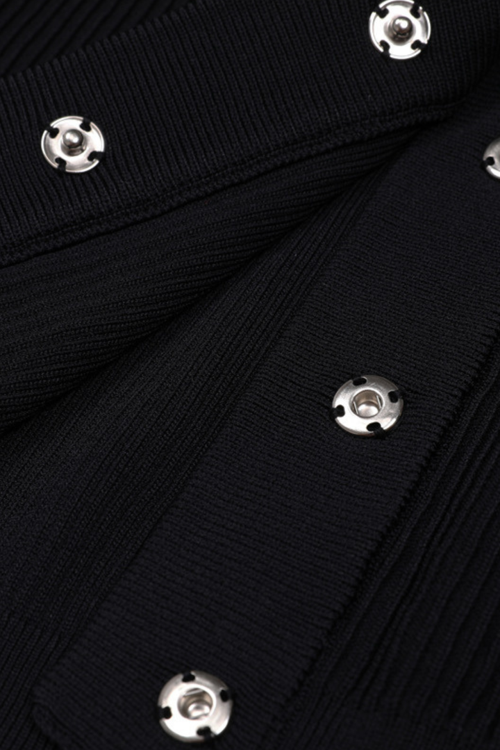 Gem Button Ribbed Knit Cardigan