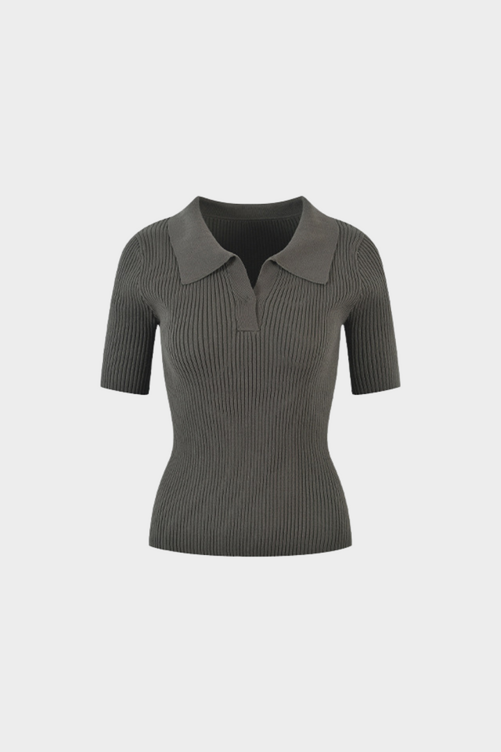 Ribbed Ice Knit Viscose Top in Charcoal