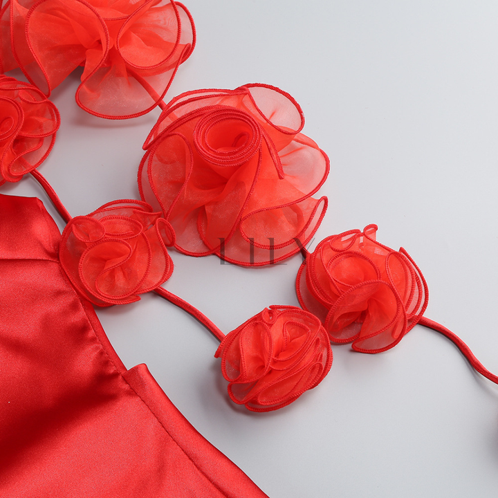 Sofia Floral appliqués backless Glow Mini Dress